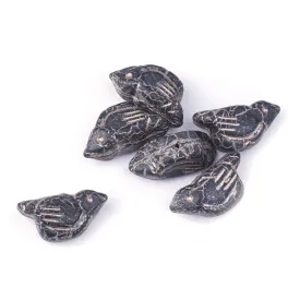 11x22mm Bird Shaped Matte Black with Metallic Beige Wash Czech Glass Beads