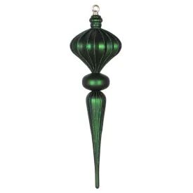 21" Emerald Green Matte Finial Ornament with Glitter Accents