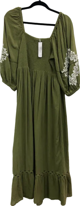 Accessorize Khaki Embroidered Maxi Dress UK 16-18