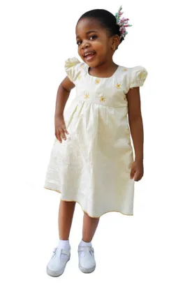 African Brocade Dress with Gold Embroidery for Girls-DPC475G