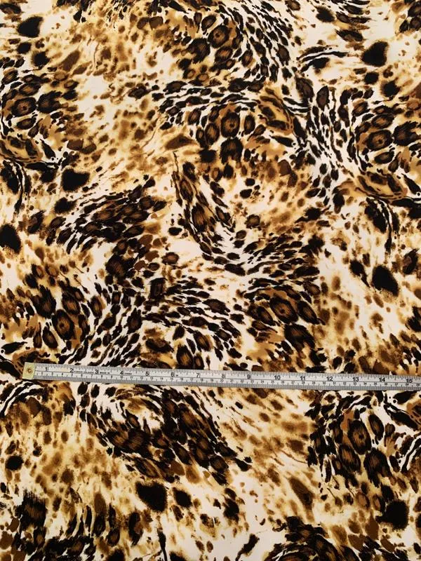 Animal Pattern Printed Silk Crepe de Chine - Black / Mustard / Brown / White