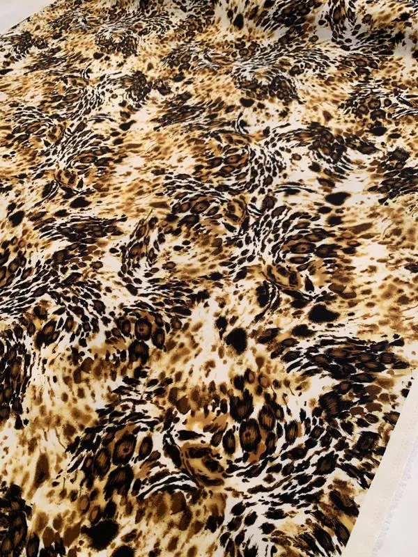 Animal Pattern Printed Silk Crepe de Chine - Black / Mustard / Brown / White