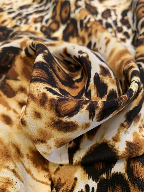 Animal Pattern Printed Silk Crepe de Chine - Black / Mustard / Brown / White