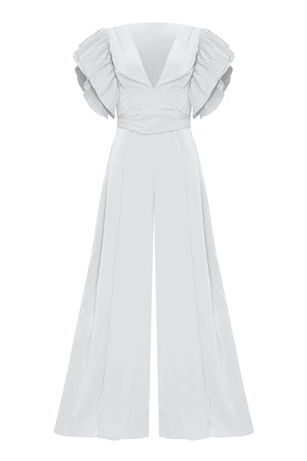 Anita Butterfly Sleeve Deep V Neck Wide Leg Pants Jumpsuit