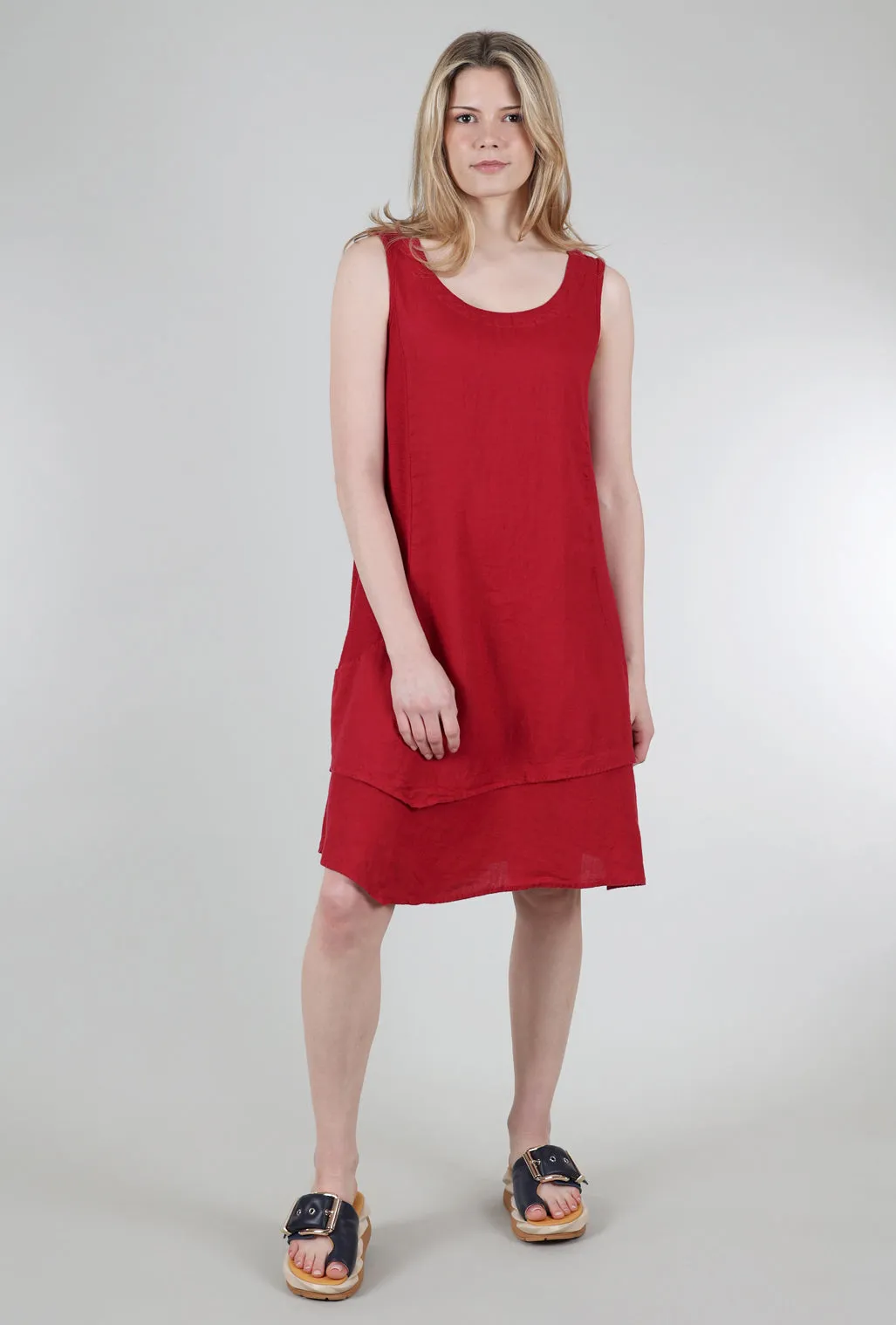 Asym Linen Combo Dress, Cardinal