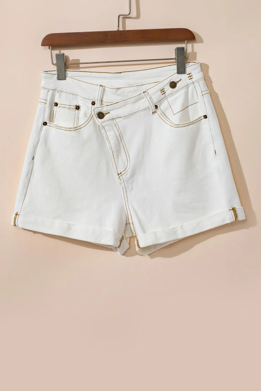 Asymmetric Waist Design Stylish Denim Shorts