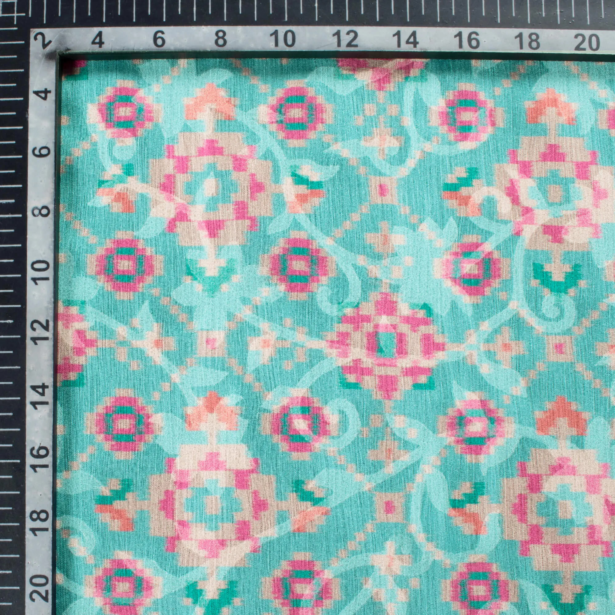 Baby Blue And Deep Pink Patola Pattern Digital Print Floral Brasso Fabric