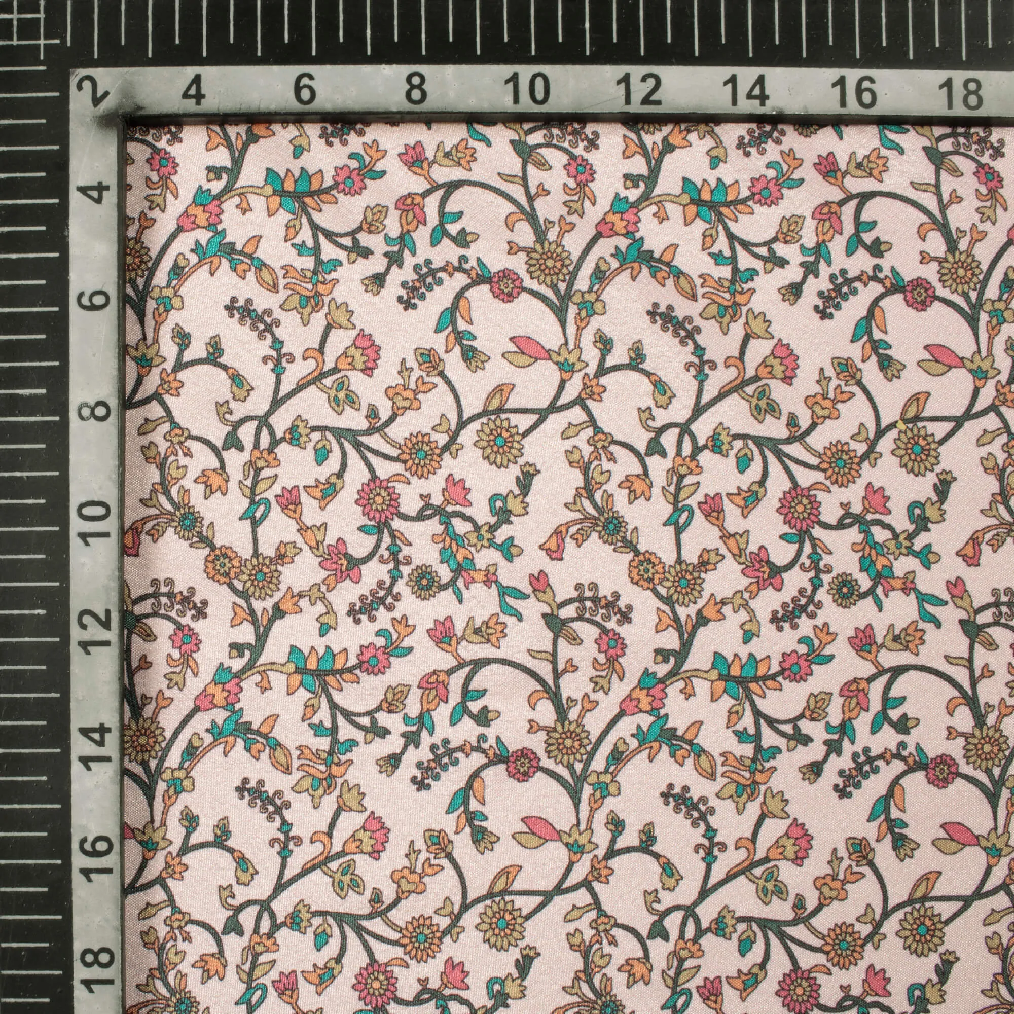 Baby Pink And Green Floral Pattern Digital Print Crepe Silk Fabric