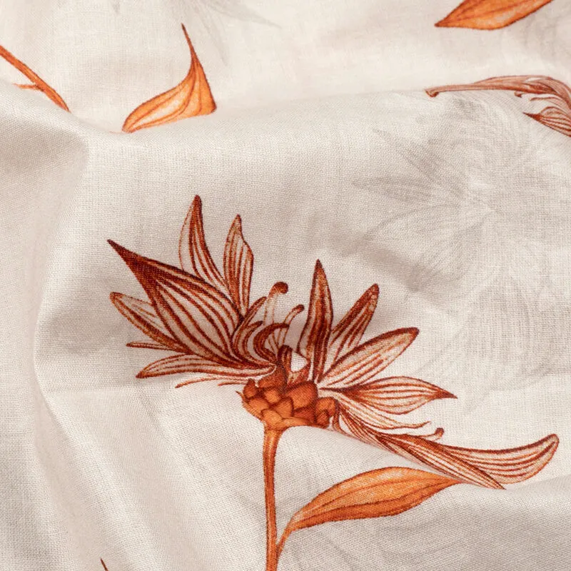 Beige And Orange Floral Pattern Digital Print Cotton Cambric Fabric