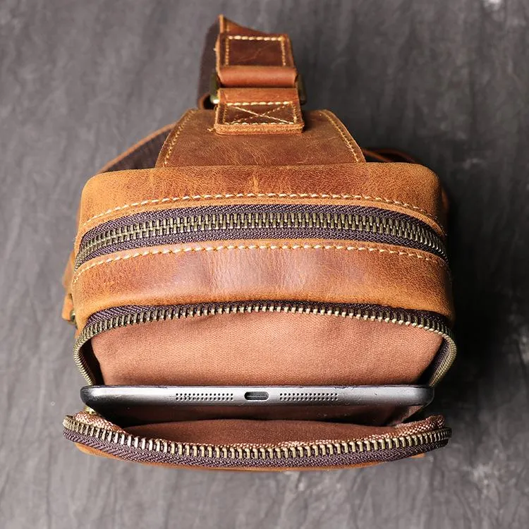 Best Brown Leather Men's Sling Bag Chest Bag Brown One shoulder Backpack Sling Pack For Men