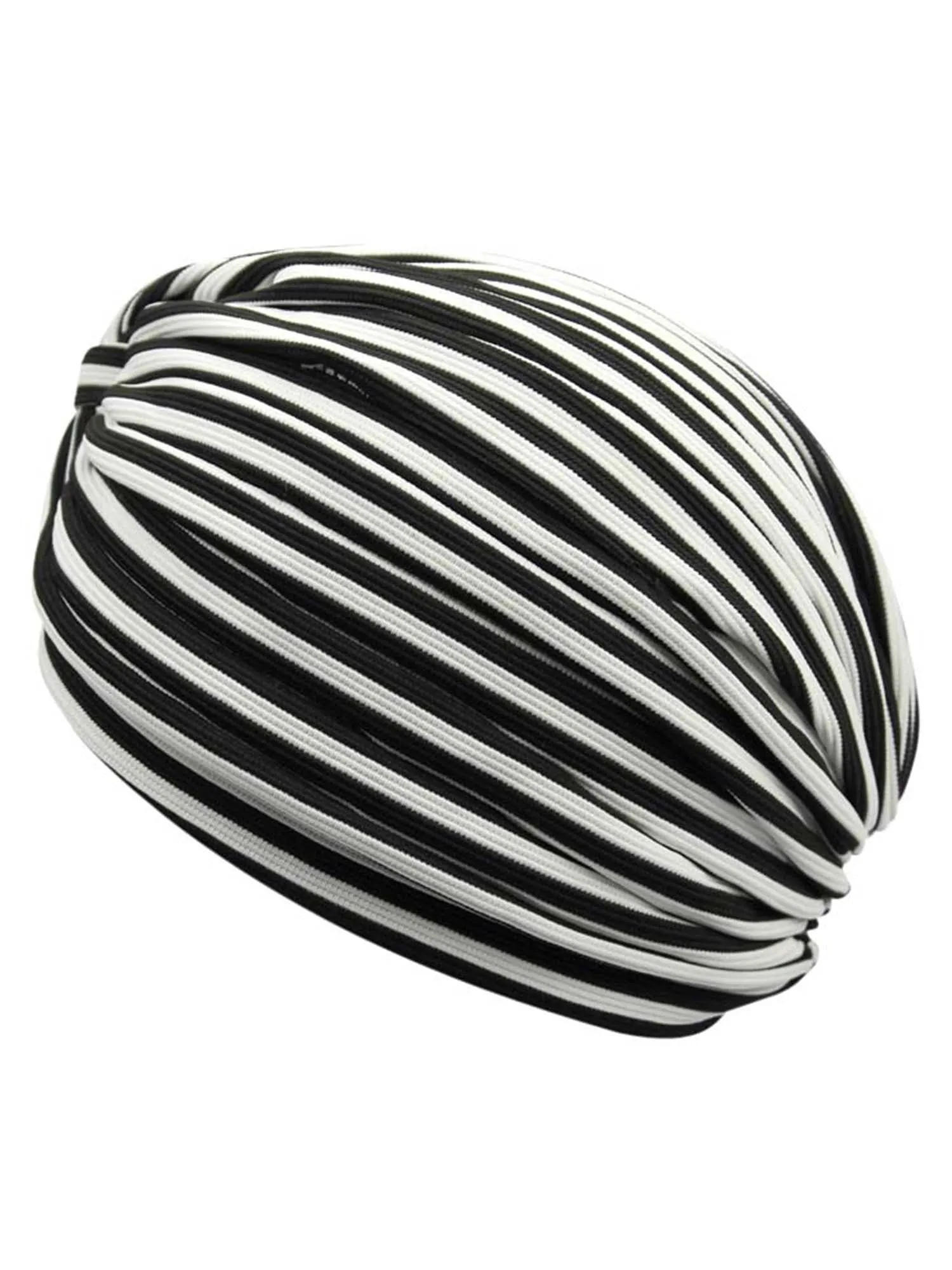 Black & White Striped Fashion Turban Head Wrap With Front Knot