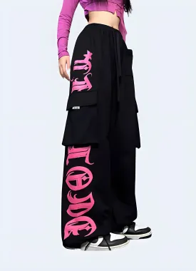 Black And Pink Cargo Pants