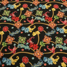 Black Background with Multicolored Floral Printed Fabric