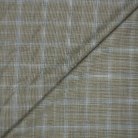 Blue and Brown Windowpane Wool Suiting Fabric