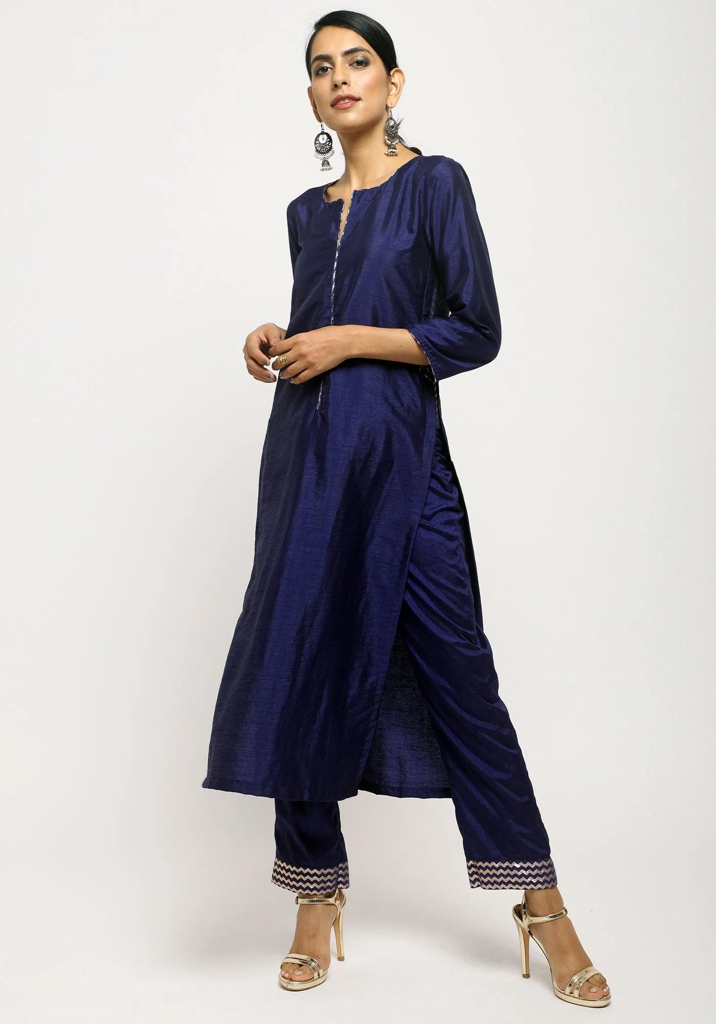 Blue Foil High Slit- Foil Pant