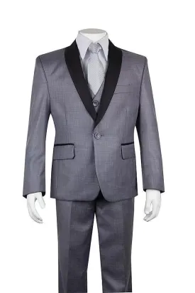 Boys 5 PC Gray/Black Shawl Lapel Tuxedo