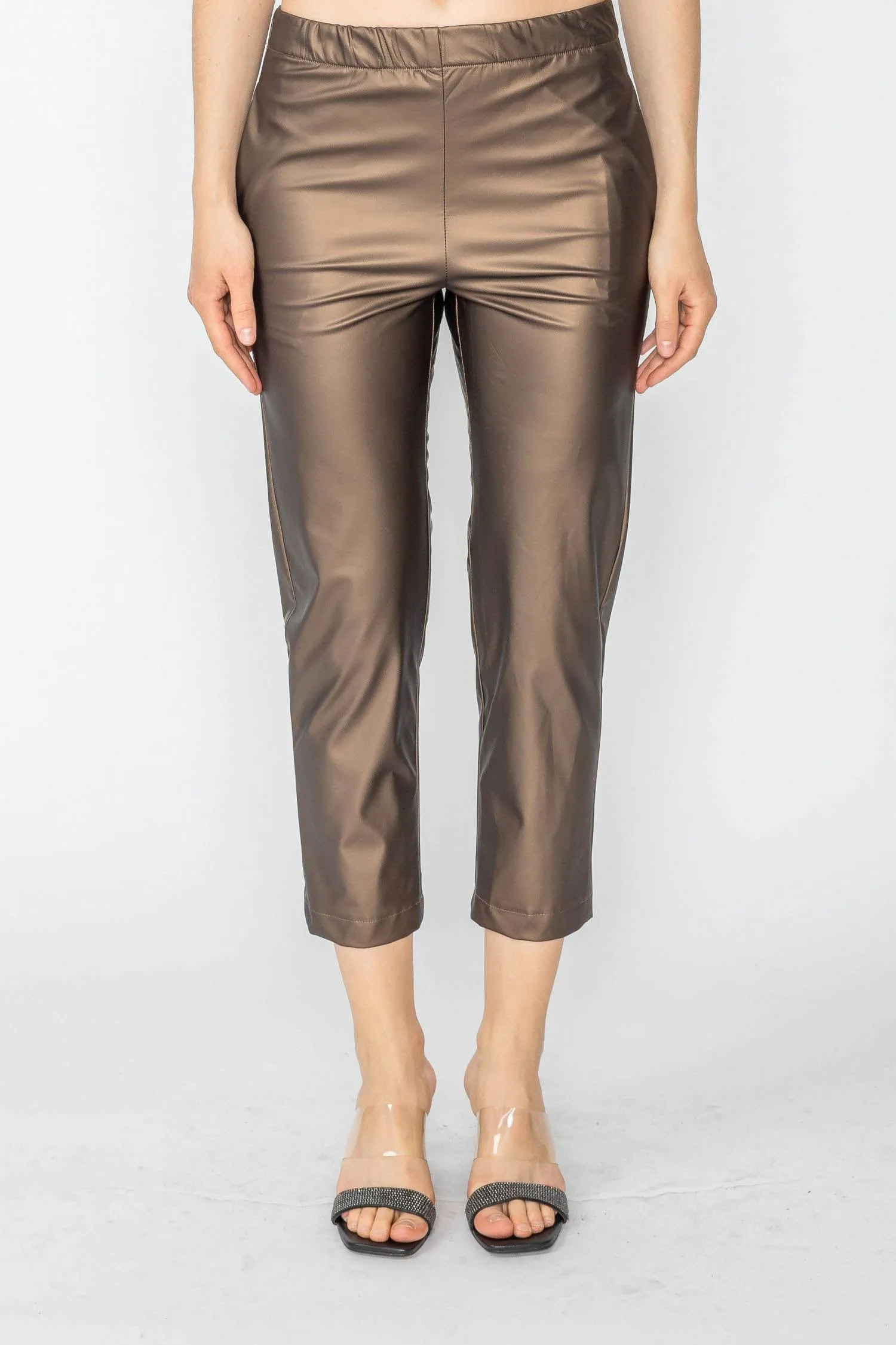 Brown Elastic Waist Slim-Fit Pants