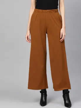 Brown Inlay Pocket Palazzo Pants