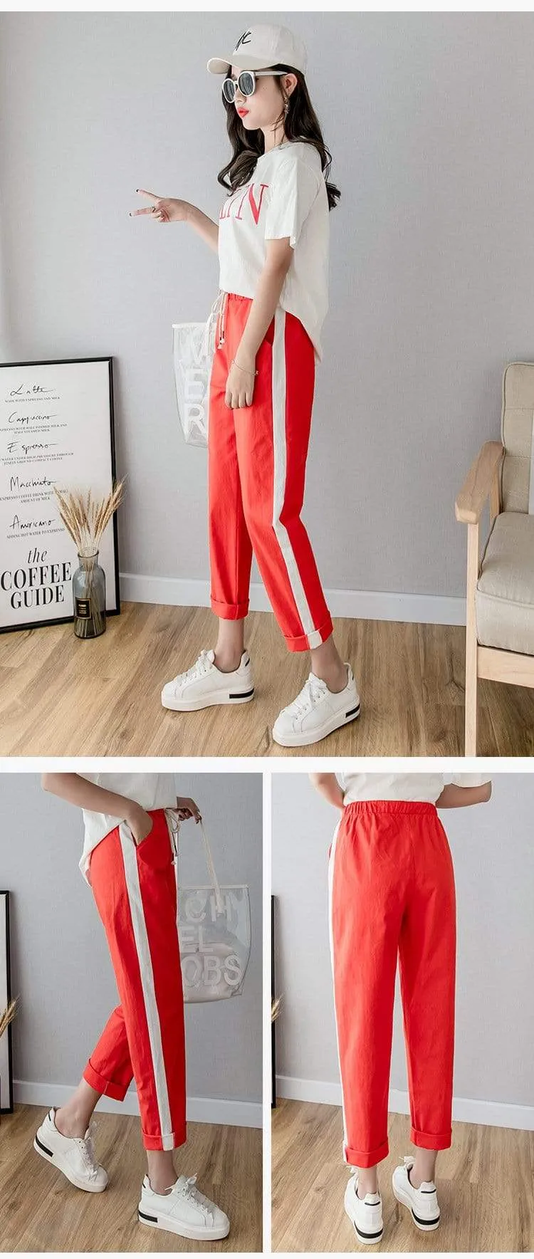 Cotton Linen Ankle Length Striped Pants