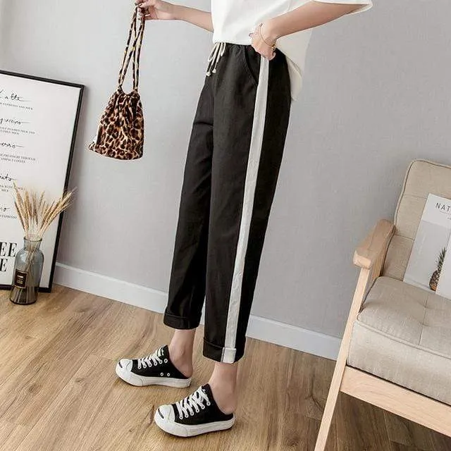 Cotton Linen Ankle Length Striped Pants