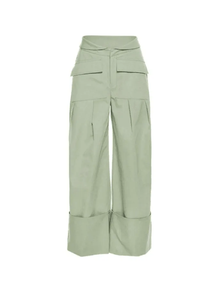 Cuffed Pleat Baggy Cargo Pants