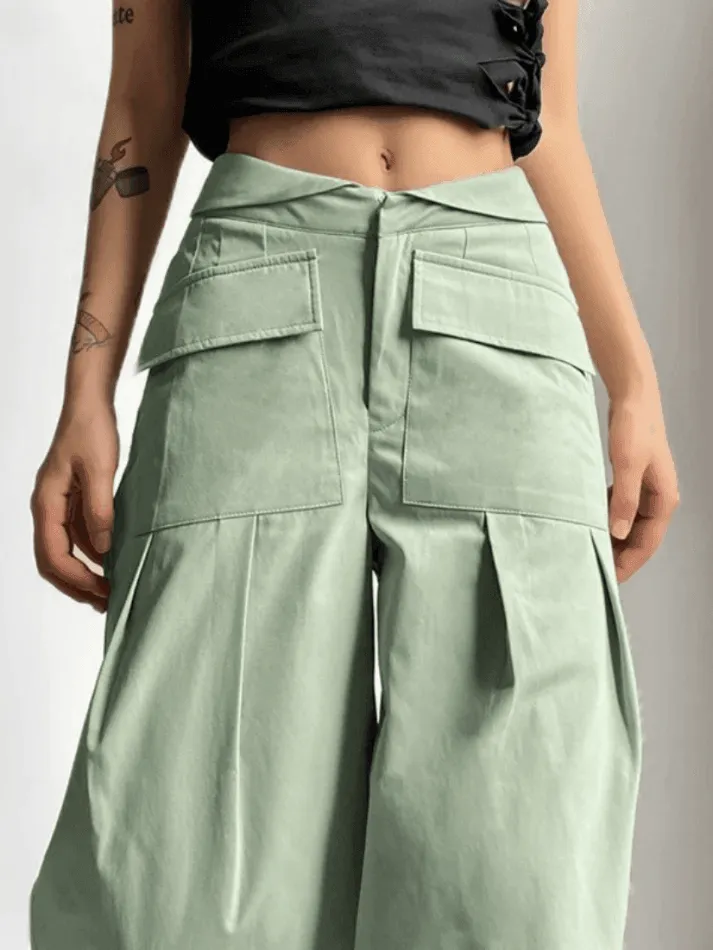 Cuffed Pleat Baggy Cargo Pants