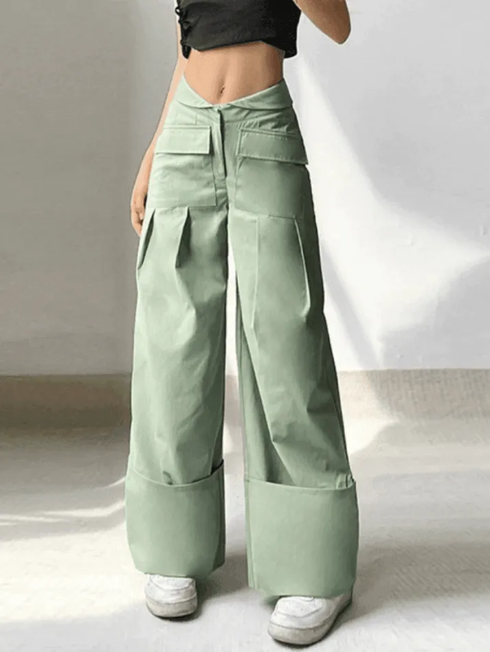 Cuffed Pleat Baggy Cargo Pants