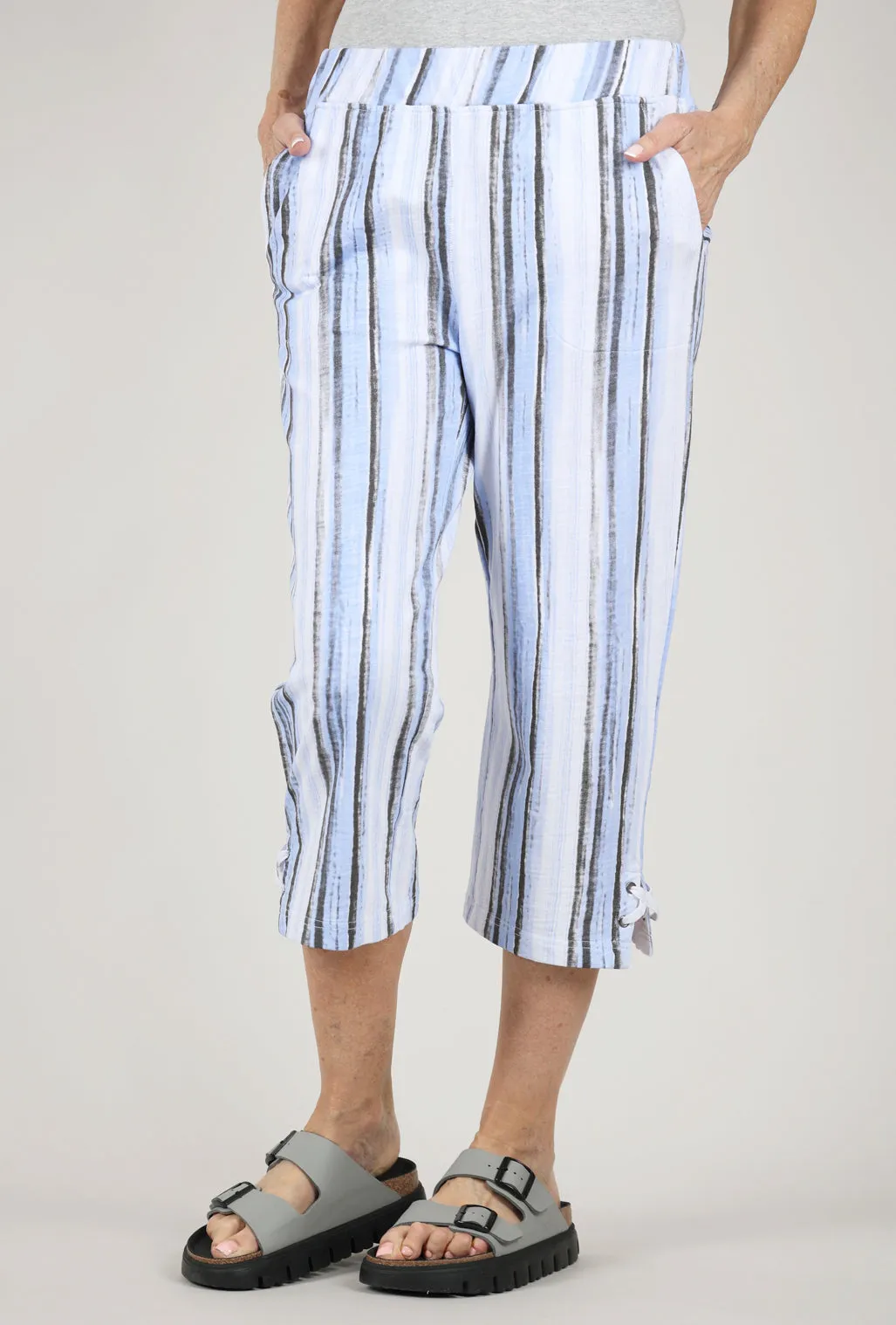 Distressed Stripe Capri Pant, Aster/White