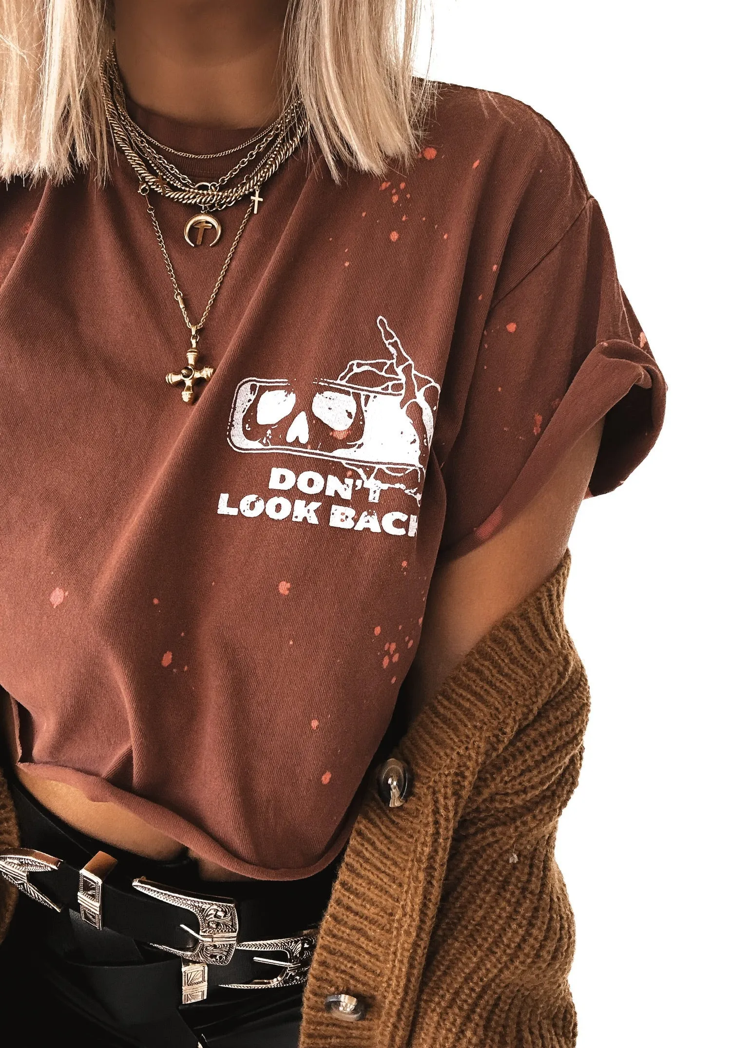 DON'T LOOK BACK BLEACHED OUT SIDE SLIT TEE