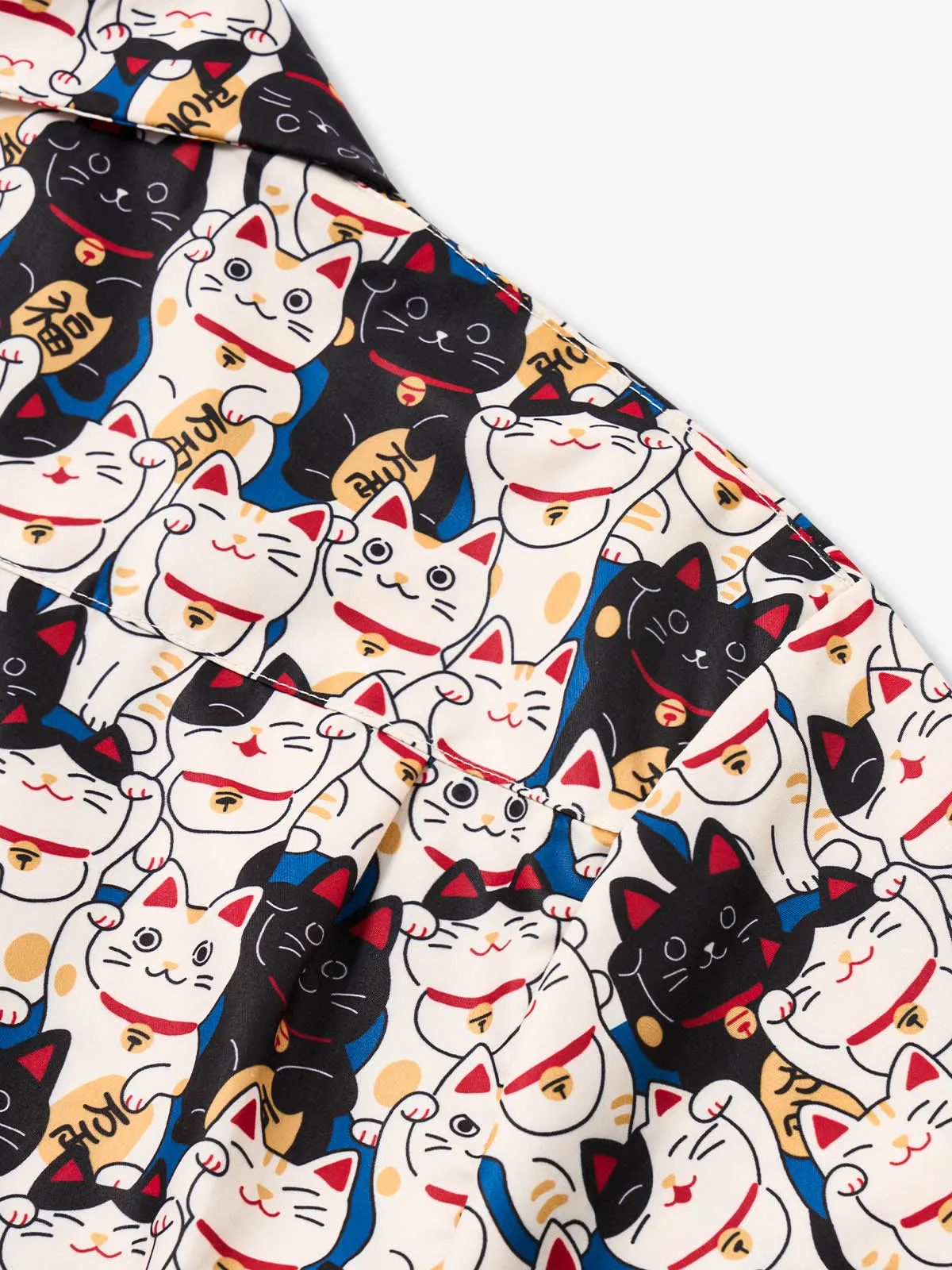 Edo Period Lucky Cat Cotton Camp Shirt