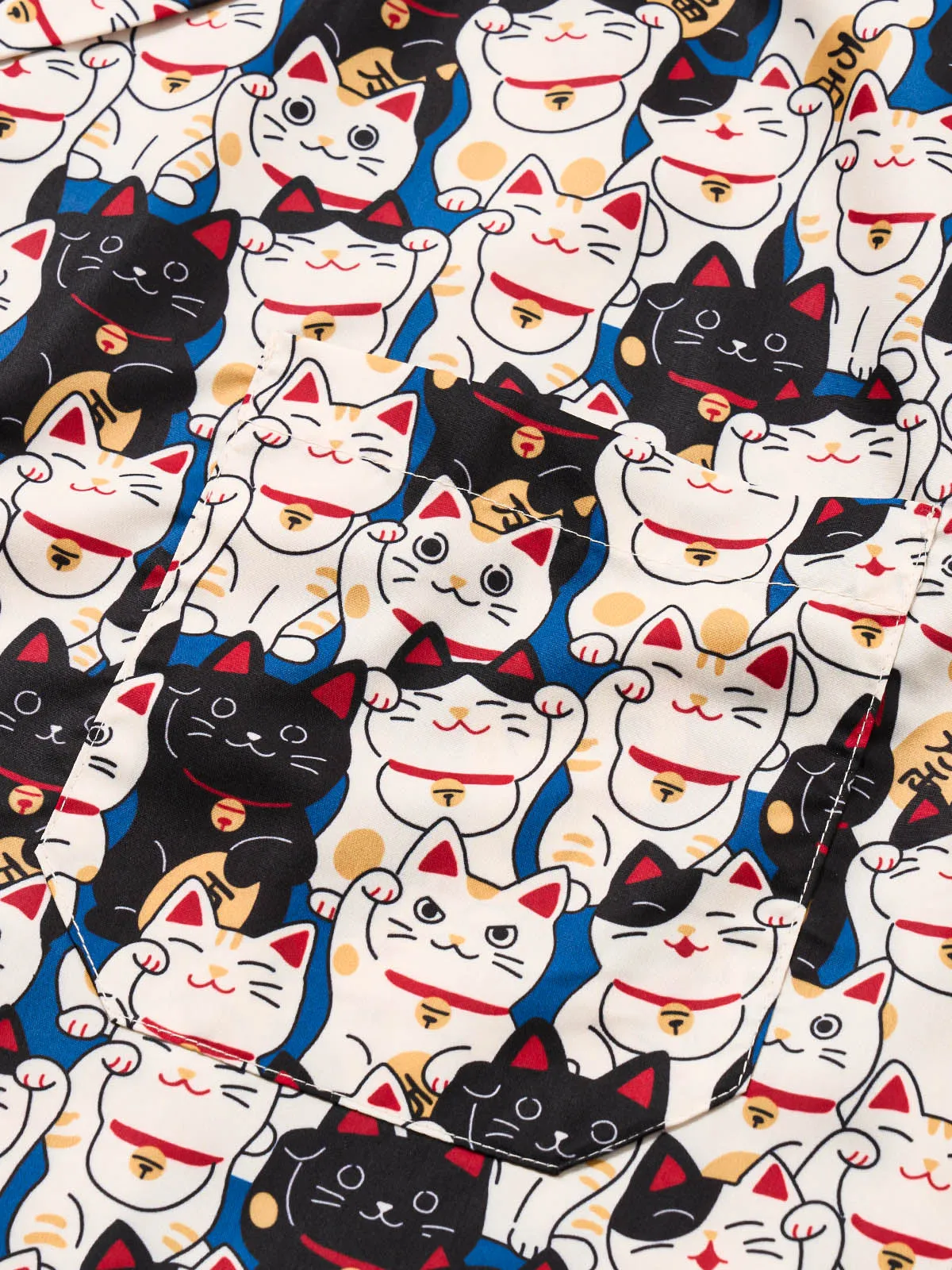 Edo Period Lucky Cat Cotton Camp Shirt