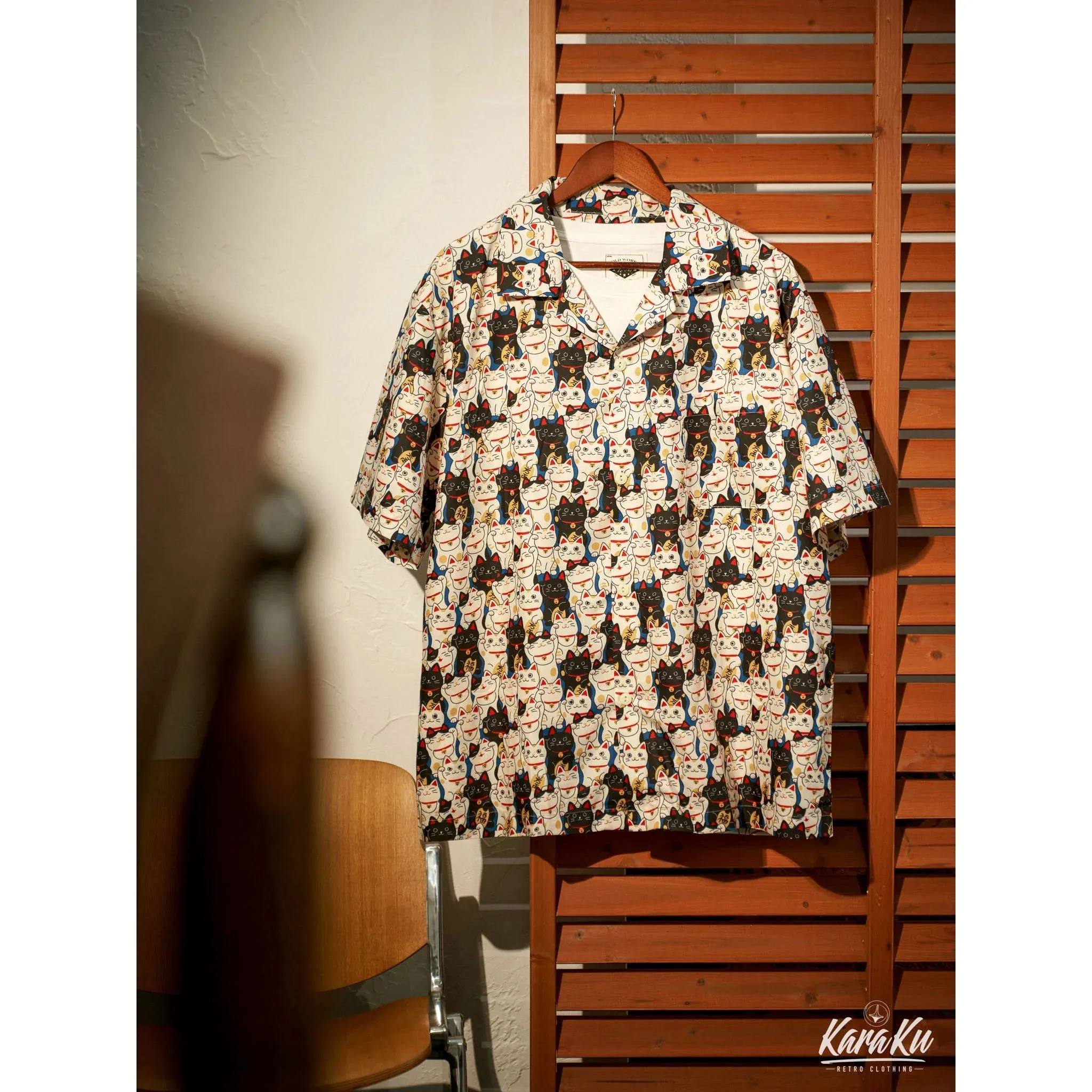 Edo Period Lucky Cat Cotton Camp Shirt