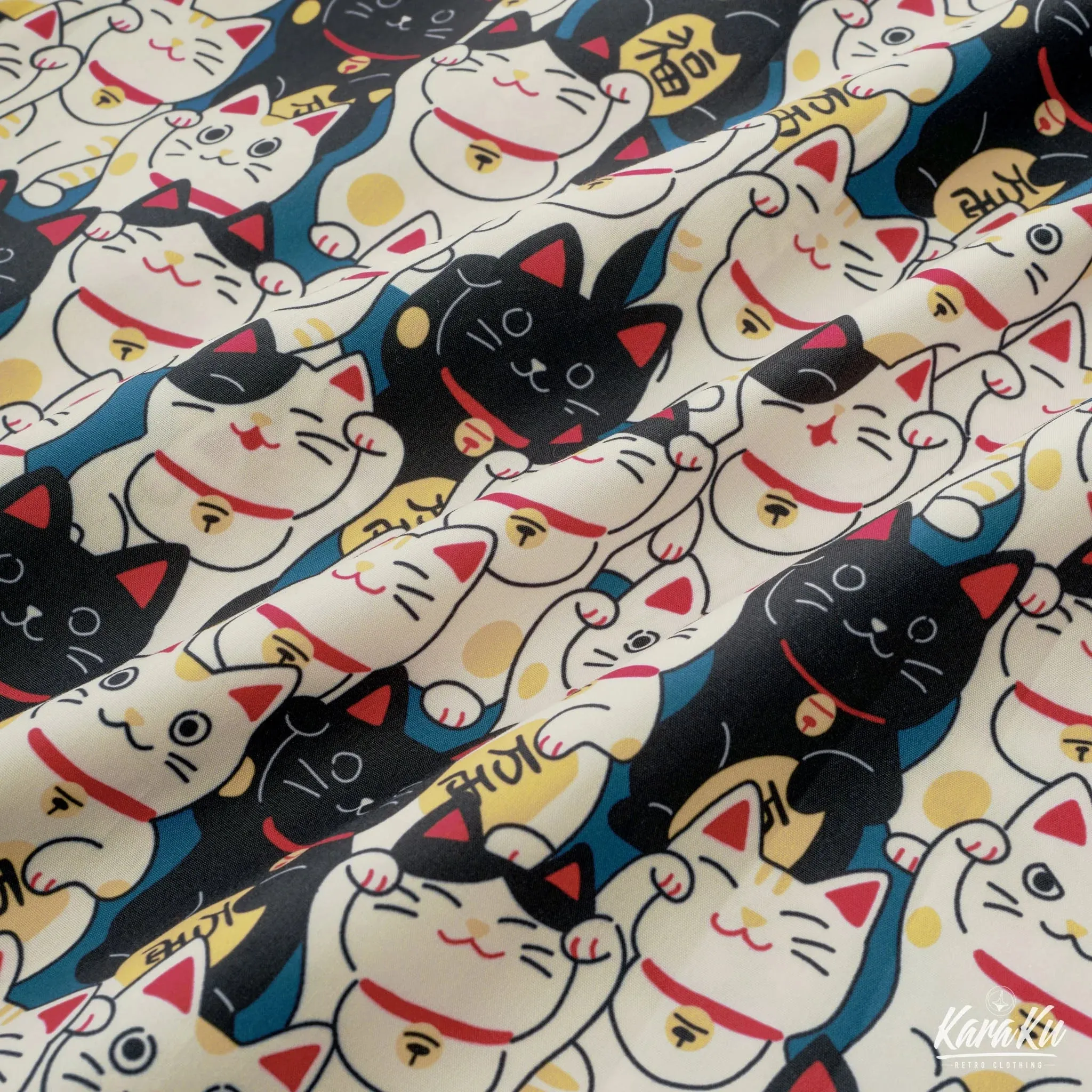 Edo Period Lucky Cat Cotton Camp Shirt