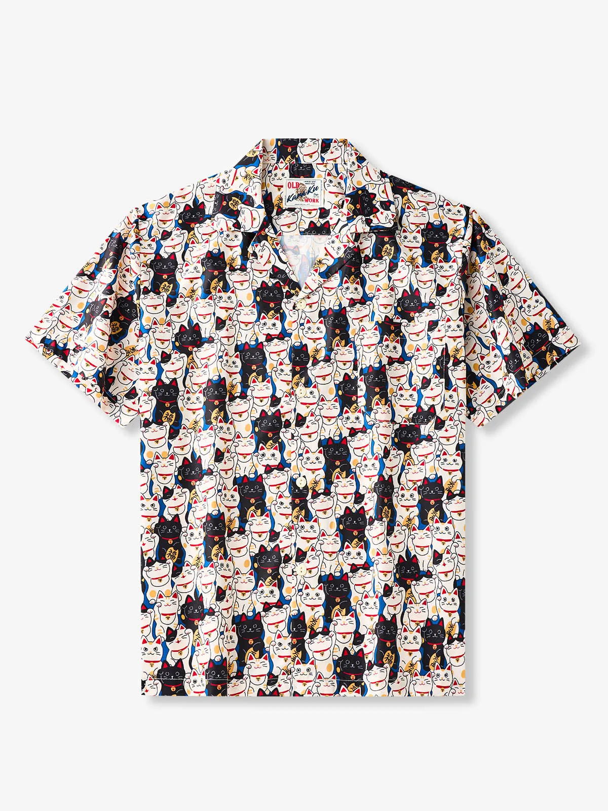 Edo Period Lucky Cat Cotton Camp Shirt