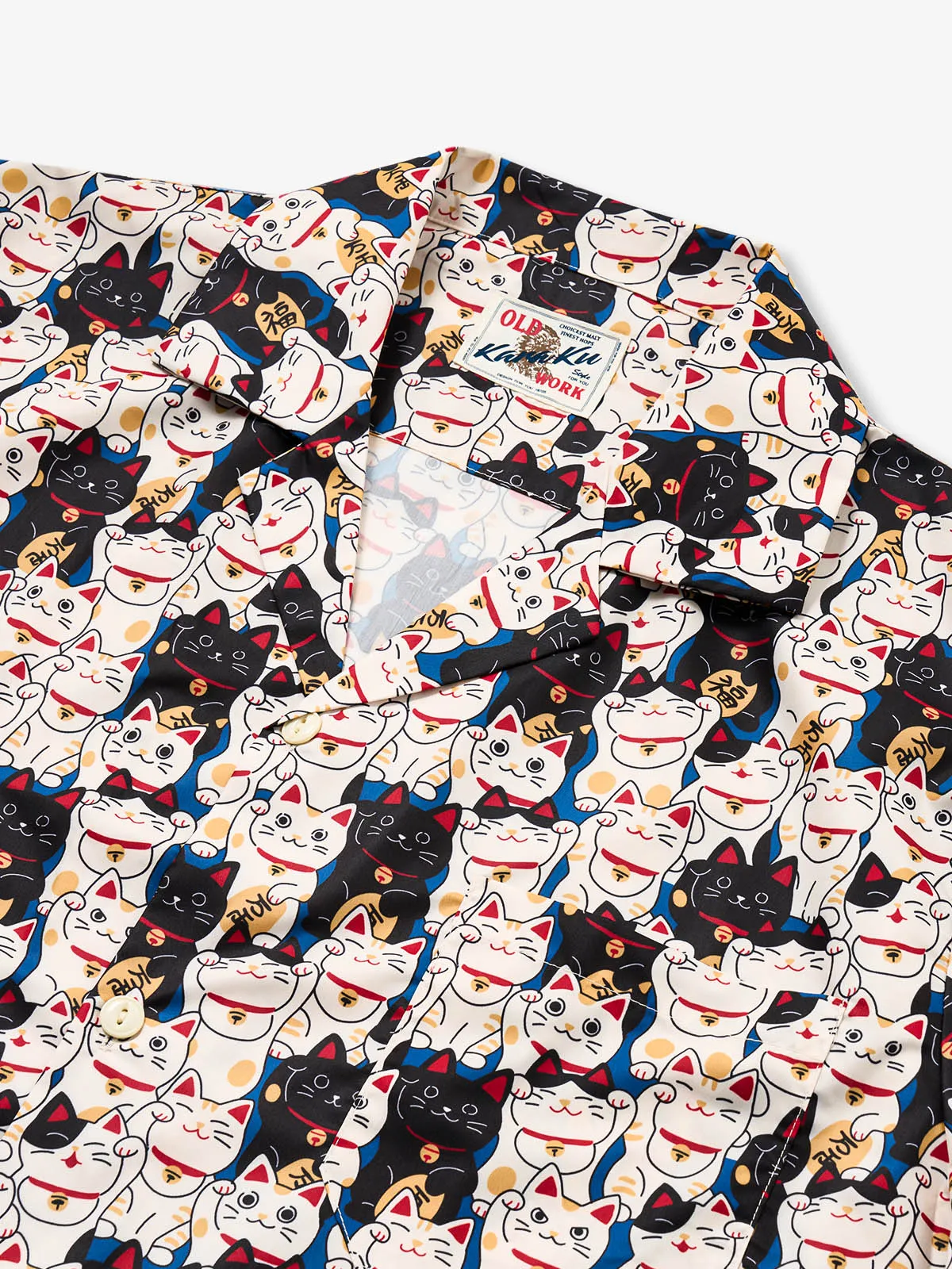 Edo Period Lucky Cat Cotton Camp Shirt