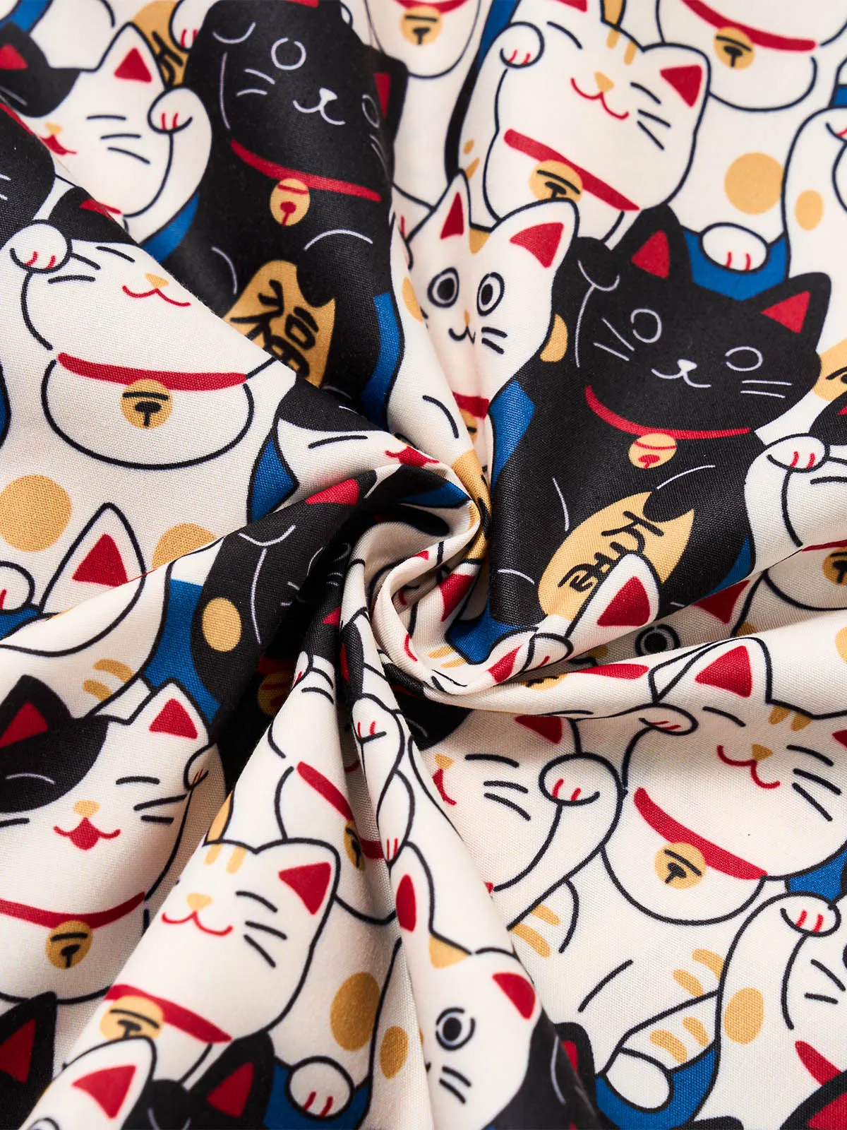 Edo Period Lucky Cat Cotton Camp Shirt