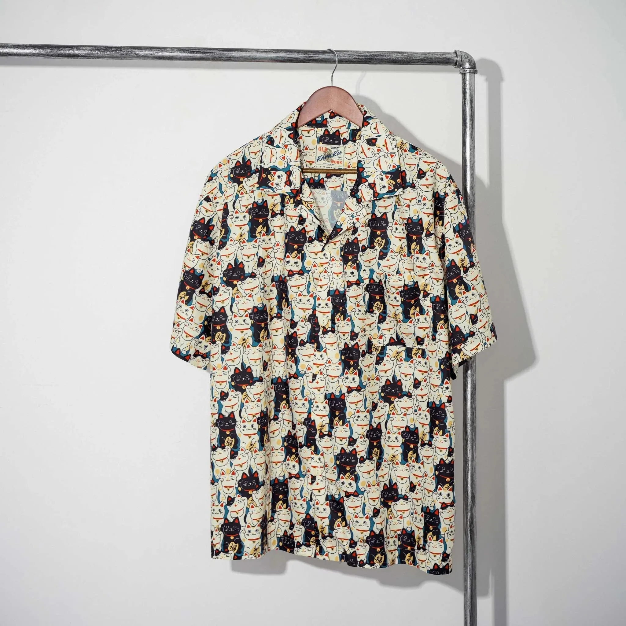 Edo Period Lucky Cat Cotton Camp Shirt