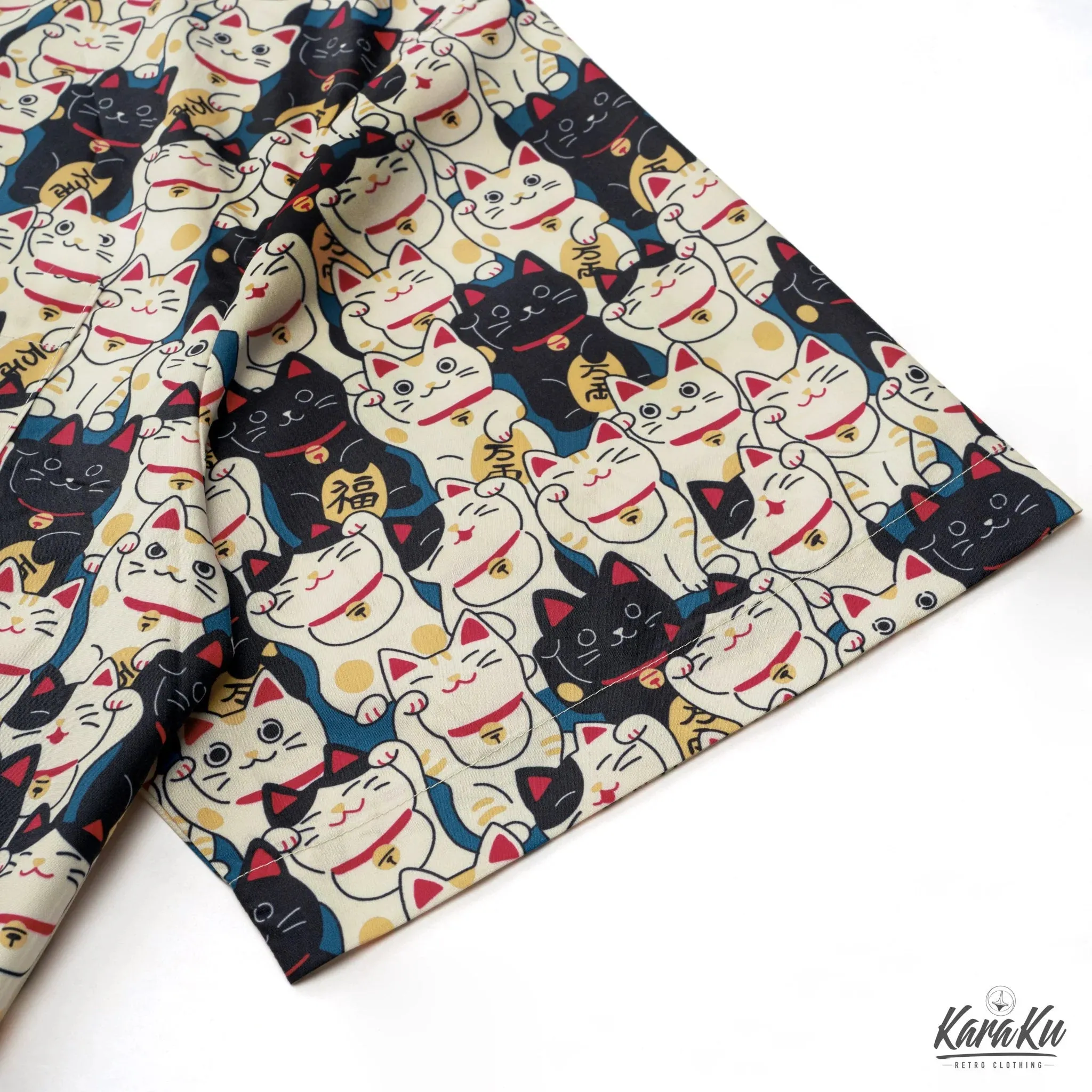 Edo Period Lucky Cat Cotton Camp Shirt