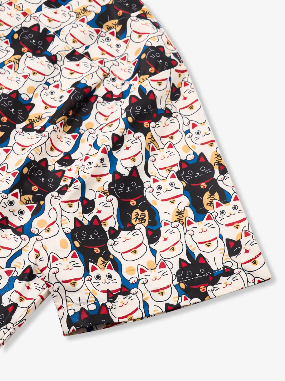 Edo Period Lucky Cat Cotton Camp Shirt