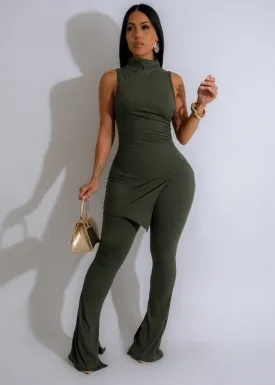 Effortless Grace Ribbed Pant Set Green