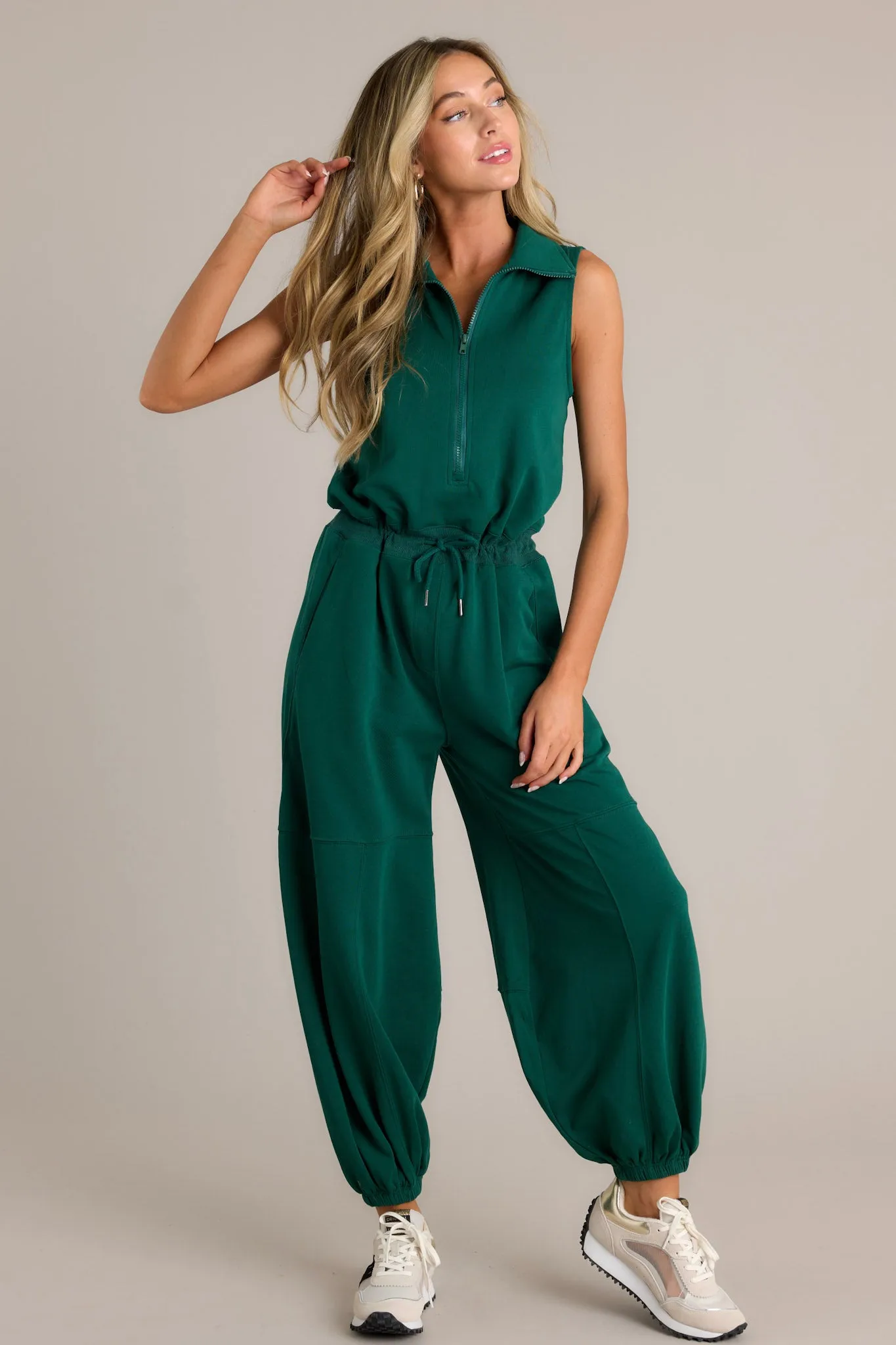 Effortless Luxe Hunter Green Zip Front Jumpsuit