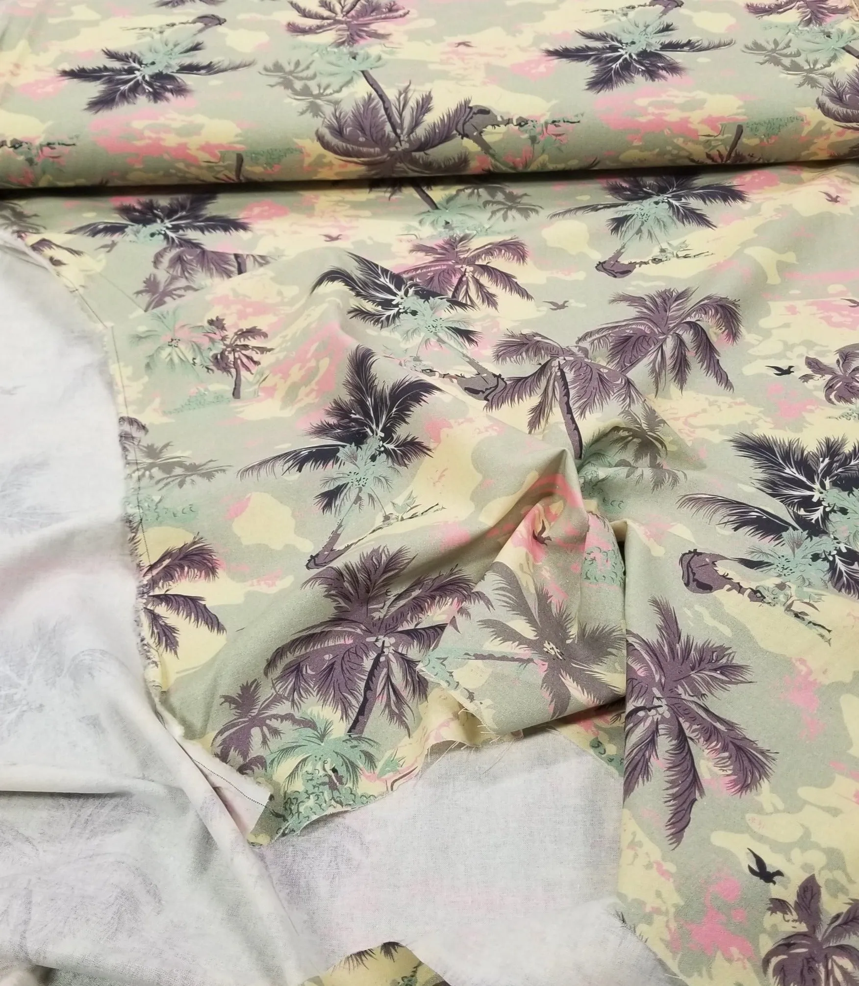 End of Bolt: 3.5 yards of Designer Deadstock Resortwear Palm Trees Cotton Linen Woven-remnant