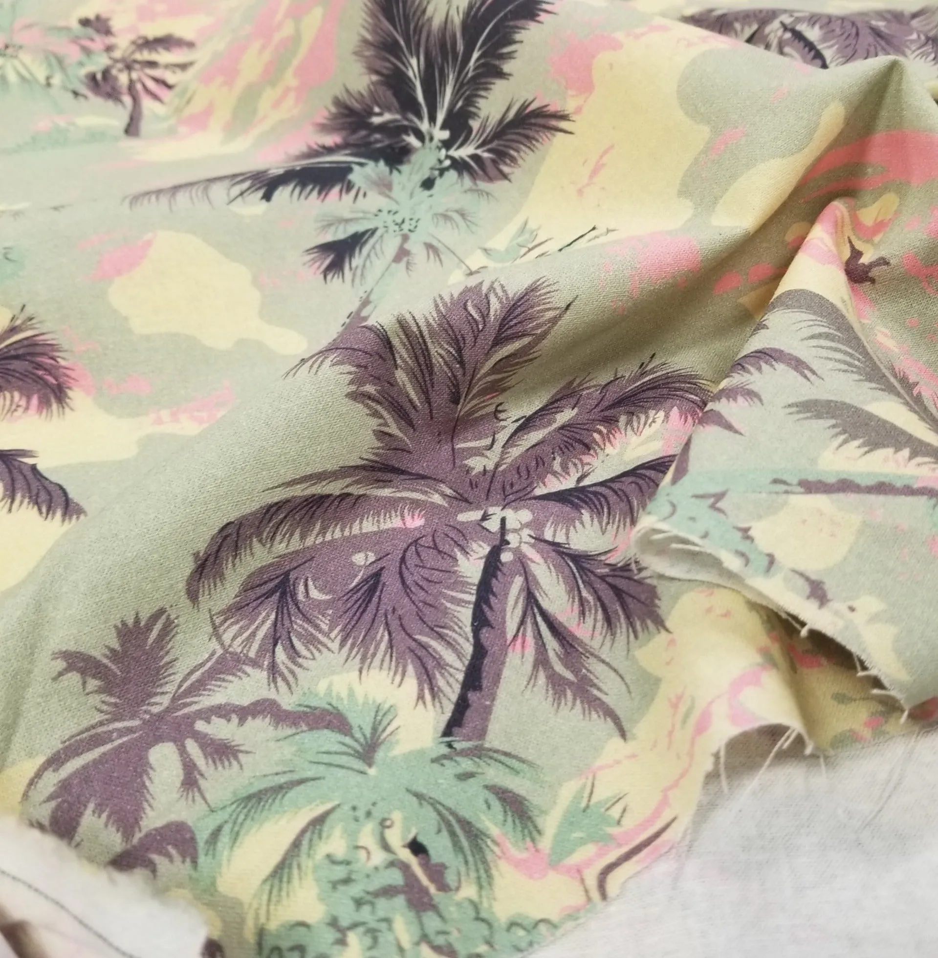 End of Bolt: 3.5 yards of Designer Deadstock Resortwear Palm Trees Cotton Linen Woven-remnant