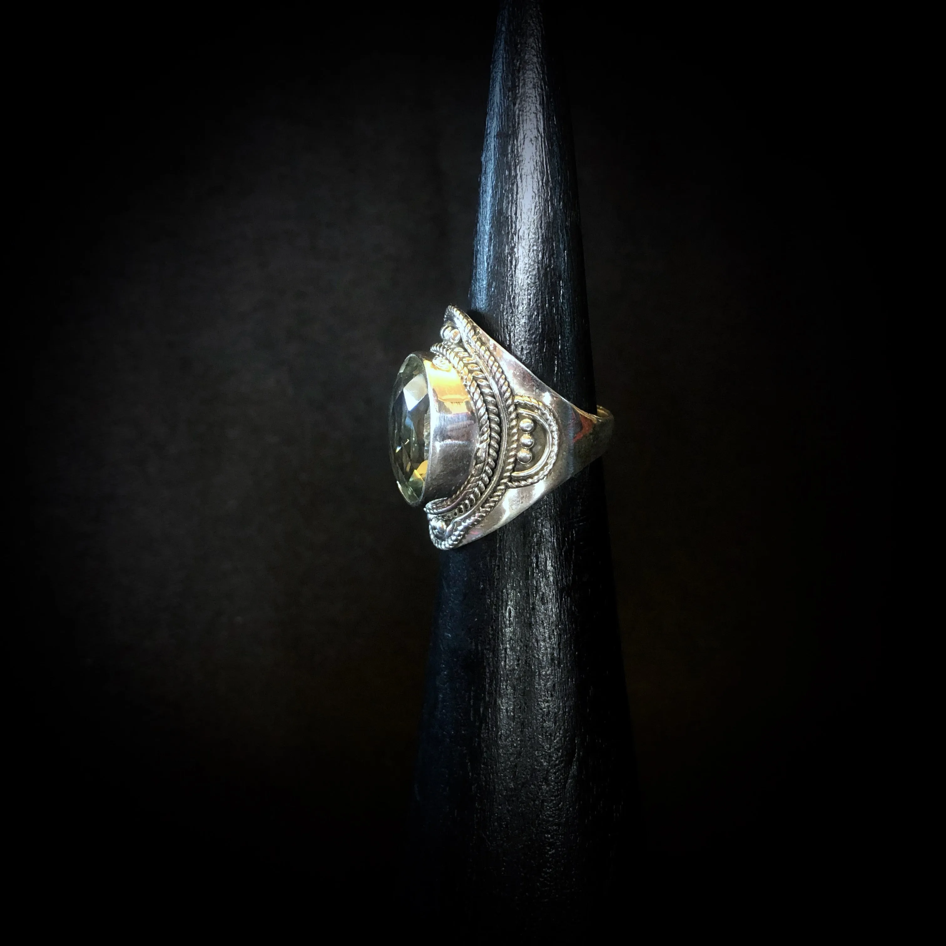 Faceted Green Amethyst Ring