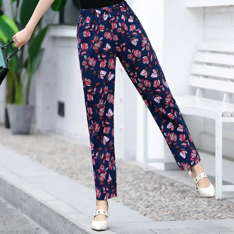 Floral Print Plaid Pants