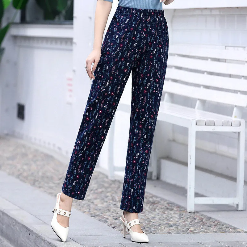 Floral Print Plaid Pants