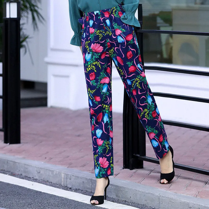 Floral Print Plaid Pants