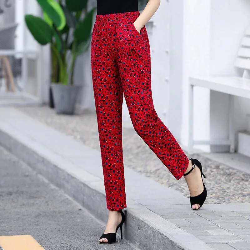 Floral Print Plaid Pants