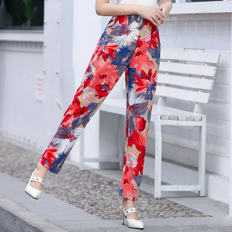 Floral Print Plaid Pants