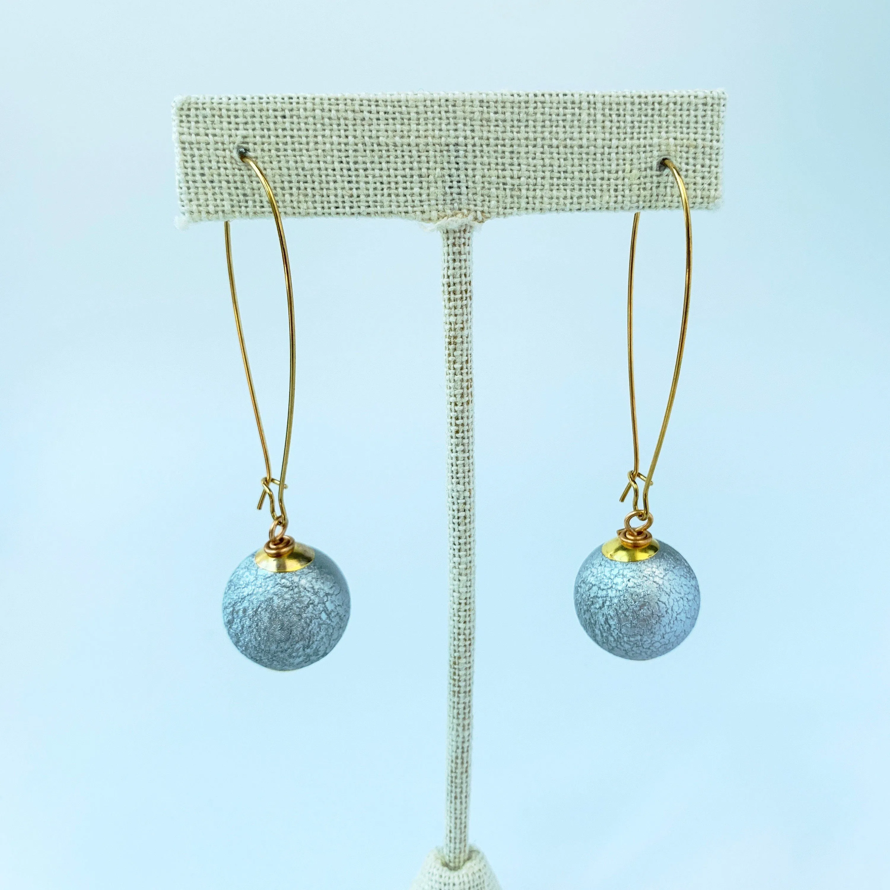 Frosty Blue Foil Bead Drop Earrings